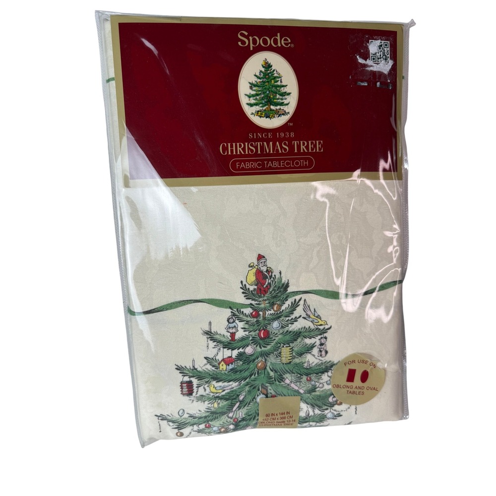 Spode Christmas Tree Fabric Tablecloth Oblong Rectangle 60 x 144 Seats 12-14 NEW